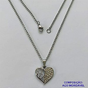 GARGANTILHA EM AÇO INOXIDÁVEL -  (CX.118)  GARGANTILHA COM CORRENTE 42CM E PINGENTE CORAÇÃO VAZADO COM MICRO ZIRCÔNIAS 16MM - COMPOSIÇÃO: AÇO INOXIDÁVEL - AÇO1942