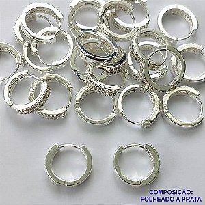 BRINCO FOLHEADA A PRATA COM 50 MILÉSIMOS + VERNIZ DIAMOND - BRINCO ARGOLA COM 2 FILEIRAS DE MICRO ZIRCÔNIAS 15MM PRA318