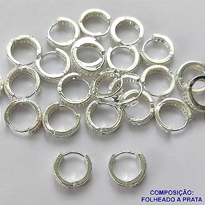 BRINCO FOLHEADA A PRATA COM 50 MILÉSIMOS + VERNIZ DIAMOND - BRINCO ARGOLA COM 2 FILEIRAS DE MICRO ZIRCÔNIAS 10MM PRA326