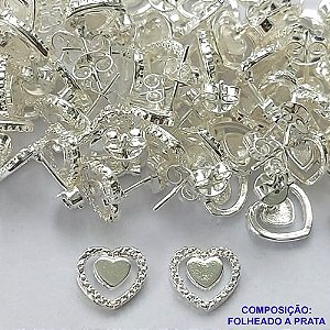 BRINCO FOLHEADA A PRATA COM 50 MILÉSIMOS + VERNIZ DIAMOND - BRINCO DE PINO CORAÇÃO 6MM PRA329