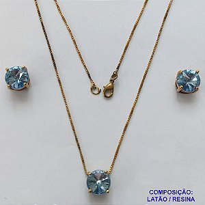 CONJUNTO NO BRUTO PRONTO PARA O BANHO - CORRENTE VENEZIANA 45CM E PINGENTE E BRINCOS COM BASE EM ALTA FUSÃO E PEDRA EM RESINA AZUL 10X10MM - PESO TOTAL 5,7GR - BRU14703