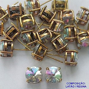 BRINCO NO BRUTO PRONTO PARA O BANHO - BRINCOS DE PINO COM BASE EM ALTA FUSÃO E PEDRA EM RESINA CRISTAL 10X10MM - PESO TOTAL 2,5GR - BRU14709