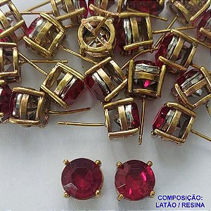 BRINCO NO BRUTO PRONTO PARA O BANHO - BRINCOS DE PINO COM BASE EM ALTA FUSÃO E PEDRA EM RESINA VERMELHA 10X10MM - PESO TOTAL 2,5GR - BRU14710