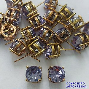 BRINCO NO BRUTO PRONTO PARA O BANHO - BRINCOS DE PINO COM BASE EM ALTA FUSÃO E PEDRA EM RESINA LILÁS 10X10MM - PESO TOTAL 2,5GR - BRU14712
