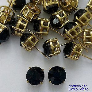 BRINCO NO BRUTO PRONTO PARA O BANHO - BRINCOS DE PINO COM BASE EM ALTA FUSÃO E PEDRA EM VIDRO PRETO BRILHANTE 10X10MM - PESO TOTAL 3,2GR - BRU14718