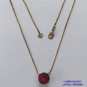 GARGANTILHA NO BRUTO PRONTO PARA O BANHO - GARGANTILHA COM PINGENTE BASE EM ALTA FUSÃO E PEDRA EM RESINA VERMELHA 10X10MM - PESO TOTAL 2,6GR - BRU14720