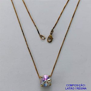 GARGANTILHA NO BRUTO PRONTO PARA O BANHO - GARGANTILHA COM PINGENTE BASE EM ALTA FUSÃO E PEDRA EM RESINA CRISTAL 10X10MM - PESO TOTAL 2,6GR - BRU14721