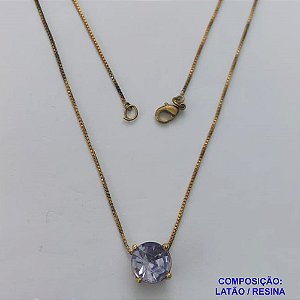 GARGANTILHA NO BRUTO PRONTO PARA O BANHO - GARGANTILHA COM PINGENTE BASE EM ALTA FUSÃO E PEDRA EM RESINA AZUL 10X10MM - PESO TOTAL 2,6GR - BRU14722