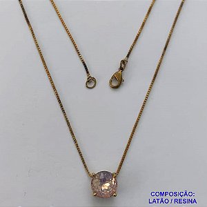GARGANTILHA NO BRUTO PRONTO PARA O BANHO - GARGANTILHA COM PINGENTE BASE EM ALTA FUSÃO E PEDRA EM RESINA BEGE 10X10MM - PESO TOTAL 2,6GR - BRU14723