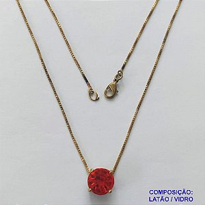GARGANTILHA NO BRUTO PRONTO PARA O BANHO - GARGANTILHA COM PINGENTE BASE EM ALTA FUSÃO E PEDRA EM VIDRO VERMELHO 10X10MM - PESO TOTAL 3,5GR - BRU14724