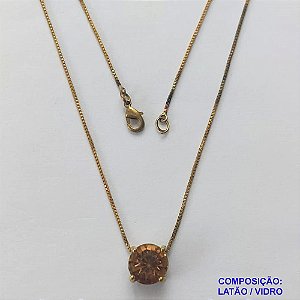 GARGANTILHA NO BRUTO PRONTO PARA O BANHO - GARGANTILHA COM PINGENTE BASE EM ALTA FUSÃO E PEDRA EM VIDRO BEGE 10X10MM - PESO TOTAL 3,5GR - BRU14725