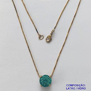 GARGANTILHA NO BRUTO PRONTO PARA O BANHO - GARGANTILHA COM PINGENTE BASE EM ALTA FUSÃO E PEDRA EM VIDRO AZUL 10X10MM - PESO TOTAL 3,5GR - BRU14727