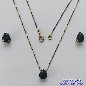 CONJUNTO NO BRUTO PRONTO PARA O BANHO - CONJUNTO COM BRINCOS DE PINO E PINGENTE BASE EM ALTA FUSÃO E PEDRA EM ZIRCÔNIA PRETA 8X10MM - PESO TOTAL 4,8GR - BRU14729