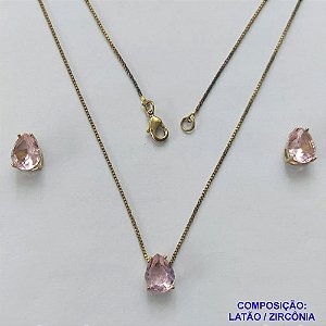 CONJUNTO NO BRUTO PRONTO PARA O BANHO - CONJUNTO COM BRINCOS DE PINO E PINGENTE BASE EM ALTA FUSÃO E PEDRA EM ZIRCÔNIA ROSA 8X10MM - PESO TOTAL 4,8GR - BRU14732