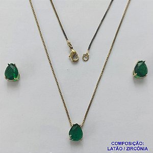 CONJUNTO NO BRUTO PRONTO PARA O BANHO - CONJUNTO COM BRINCOS DE PINO E PINGENTE BASE EM ALTA FUSÃO E PEDRA EM ZIRCÔNIA VERDE 8X10MM - PESO TOTAL 4,8GR - BRU14734