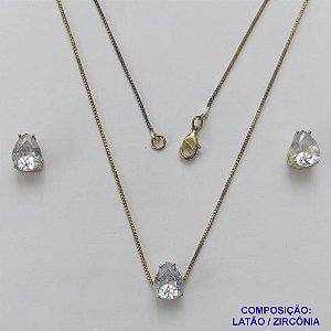 CONJUNTO NO BRUTO PRONTO PARA O BANHO - CONJUNTO COM BRINCOS DE PINO E PINGENTE BASE EM ALTA FUSÃO E PEDRA EM ZIRCÔNIA CRISTAL 8X10MM - PESO TOTAL 4,8GR - BRU14735