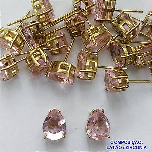 BRINCO NO BRUTO PRONTO PARA O BANHO - BRINCOS DE PINO COM BASE EM ALTA FUSÃO E PEDRA EM ZIRCÔNIA ROSA 8X10MM - PESO TOTAL 2,4GR - BRU14736