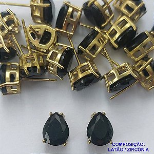 BRINCO NO BRUTO PRONTO PARA O BANHO - BRINCOS DE PINO COM BASE EM ALTA FUSÃO E PEDRA EM ZIRCÔNIA PRETO 8X10MM - PESO TOTAL 2,4GR - BRU14737