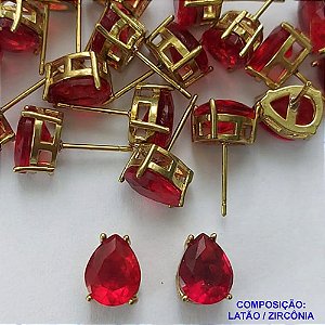 BRINCO NO BRUTO PRONTO PARA O BANHO - BRINCOS DE PINO COM BASE EM ALTA FUSÃO E PEDRA EM ZIRCÔNIA VERMELHA 8X10MM - PESO TOTAL 2,4GR - BRU14739