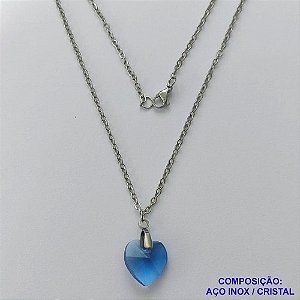 GARGANTILHA EM AÇO INOXIDÁVEL - (CX.118)   GARGANTILHA COM CORRENTE (03) 50CM E PINGENTE+ CORAÇÃO CRISTAL AZUL 13MM - COMPOSIÇÃO: AÇO INOXIDÁVEL - AÇO1943