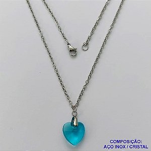 GARGANTILHA EM AÇO INOXIDÁVEL -  (CX.118)  GARGANTILHA COM CORRENTE (03) 50CM E PINGENTE+ CORAÇÃO CRISTAL AZUL 13MM - COMPOSIÇÃO: AÇO INOXIDÁVEL - AÇO1945