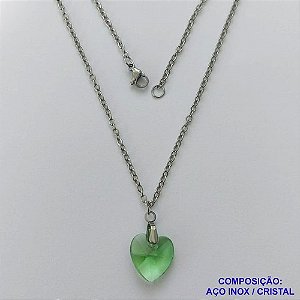 GARGANTILHA EM AÇO INOXIDÁVEL -  (CX.118)  GARGANTILHA COM CORRENTE (03) 50CM E PINGENTE+ CORAÇÃO CRISTAL VERDE 13MM - COMPOSIÇÃO: AÇO INOXIDÁVEL - AÇO1946