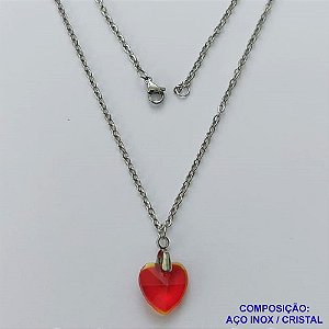 GARGANTILHA EM AÇO INOXIDÁVEL - (CX.118)   GARGANTILHA COM CORRENTE (03) 50CM E PINGENTE+ CORAÇÃO CRISTAL VERMELHO 13MM - COMPOSIÇÃO: AÇO INOXIDÁVEL - AÇO1947