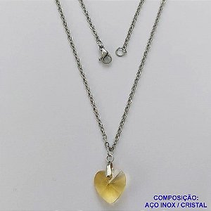 GARGANTILHA EM AÇO INOXIDÁVEL - (CX.118)   GARGANTILHA COM CORRENTE (03) 50CM E PINGENTE+ CORAÇÃO CRISTAL AMARELA 13MM - COMPOSIÇÃO: AÇO INOXIDÁVEL - AÇO1948