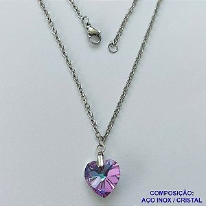 GARGANTILHA EM AÇO INOXIDÁVEL - (CX.118)   GARGANTILHA COM CORRENTE (03) 50CM E PINGENTE+ CORAÇÃO CRISTAL LILÁS E AZUL 11MM - COMPOSIÇÃO: AÇO INOXIDÁVEL - AÇO1949