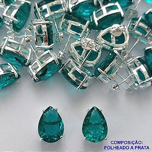 BRINCO FOLHEADA A PRATA COM 50 MILÉSIMOS + VERNIZ DIAMOND - BRINCO DE PINO BASE ALTA FUSÃO VERDE 10X14MM PRA333