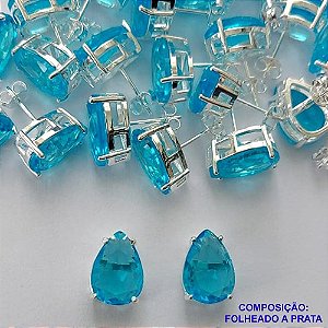 BRINCO FOLHEADA A PRATA COM 50 MILÉSIMOS + VERNIZ DIAMOND - BRINCO DE PINO BASE ALTA FUSÃO AZUL 10X14MM PRA334