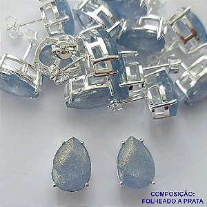 BRINCO FOLHEADA A PRATA COM 50 MILÉSIMOS + VERNIZ DIAMOND - BRINCO DE PINO BASE ALTA FUSÃO AZUL COM BRILHOS 10X14MM PRA339