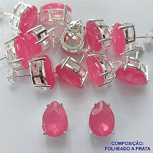 BRINCO FOLHEADA A PRATA COM 50 MILÉSIMOS + VERNIZ DIAMOND - BRINCO DE PINO BASE ALTA FUSÃO PINK 10X14MM PRA340