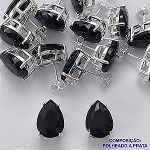 BRINCO FOLHEADA A PRATA COM 50 MILÉSIMOS + VERNIZ DIAMOND - BRINCO DE PINO BASE ALTA FUSÃO PRETA 10X14MM PRA342
