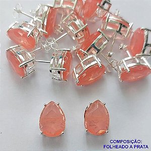 BRINCO FOLHEADA A PRATA COM 50 MILÉSIMOS + VERNIZ DIAMOND - BRINCO DE PINO BASE ALTA FUSÃO SALMÃO 10X14MM PRA343