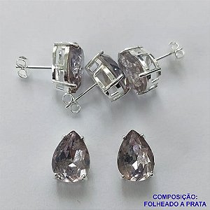BRINCO FOLHEADA A PRATA COM 50 MILÉSIMOS + VERNIZ DIAMOND - BRINCO DE PINO BASE ALTA FUSÃO CINZA 10X14MM PRA353