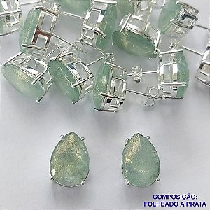 BRINCO FOLHEADA A PRATA COM 50 MILÉSIMOS + VERNIZ DIAMOND - BRINCO DE PINO BASE ALTA FUSÃO VERDE COM BRILHOS 10X14MM PRA354