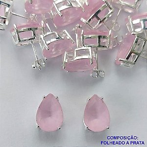 BRINCO FOLHEADA A PRATA COM 50 MILÉSIMOS + VERNIZ DIAMOND - BRINCO DE PINO BASE ALTA FUSÃO ROSA 10X14MM PRA355