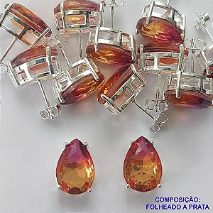 BRINCO FOLHEADA A PRATA COM 50 MILÉSIMOS + VERNIZ DIAMOND - BRINCO DE PINO BASE ALTA FUSÃO RAINBOW 10X14MM PRA359