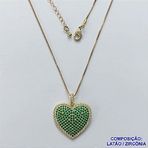 GARGANTILHA NO BRUTO PRONTA PARA O BANHO - (CX.118)  GARGANTILHA COM CORRENTE VENEZIANA 45CM + EXTENSOR E PINGENTE CORAÇÃO CRAVEJADO EM MICROS ZIRCÔNIAS VERDES E CRISTAIS 24MM - PESO TOTAL 5,7GR - BRU14751