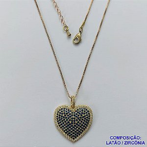 GARGANTILHA NO BRUTO PRONTA PARA O BANHO - (CX.118)  GARGANTILHA COM CORRENTE VENEZIANA 45CM + EXTENSOR E PINGENTE CORAÇÃO CRAVEJADO EM MICROS ZIRCÔNIAS AZUL E CRISTAIS 24MM - PESO TOTAL 5,7GR - BRU14753