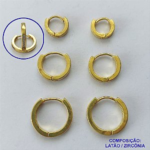 BRINCO NO BRUTO PRONTO PARA O BANHO LATÃO(CX119) - TRIO DE BRINCO COM 3 PARES CRAVEJADOS COM MICROS ZIRCÔNIAS - TAMANHOS: 9/12/15MM - PESO TOTAL 5,8GR - BRU14797