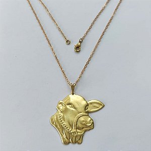 GARGANTILHA NO BRUTO PRONTO PARA O BANHO - GARGANTILHA COM CORRENTE CADEADO 60CM E (3.2619A1) PINGENTE BOI 34X38MM - PESO TOTAL 4,8GR - BRU14801