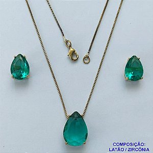 CONJUNTO NO BRUTO PRONTO PARA O BANHO(CX107) - CONJUNTO COM BRINCOS DE PINO 10X14MM E PINGENTE BASE EM ALTA FUSÃO E PEDRA EM ZIRCÔNIA 13X18MM VERDE - PESO TOTAL 8,9GR - BRU14806