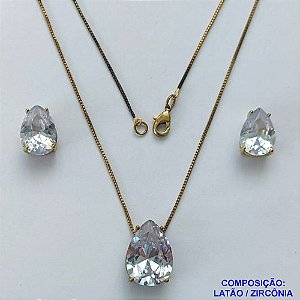 CONJUNTO NO BRUTO PRONTO PARA O BANHO(CX107) - CONJUNTO COM BRINCOS DE PINO 10X14MM E PINGENTE BASE EM ALTA FUSÃO E PEDRA EM ZIRCÔNIA 13X18MM CRISTAL - PESO TOTAL 8,9GR - BRU14807