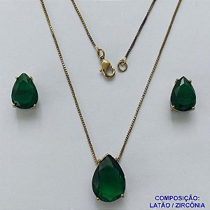 CONJUNTO NO BRUTO PRONTO PARA O BANHO(CX107) - CONJUNTO COM BRINCOS DE PINO 10X14MM E PINGENTE BASE EM ALTA FUSÃO E PEDRA EM ZIRCÔNIA 13X18MM VERDE ESCURO - PESO TOTAL 8,9GR - BRU14810