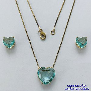 CONJUNTO NO BRUTO PRONTO PARA O BANHO - CONJUNTO COM BRINCOS DE PINO 10X10MM E PINGENTE BASE EM ALTA FUSÃO E PEDRA EM ZIRCÔNIA CORAÇÃO 13X18MM AZUL - PESO TOTAL 7,2GR - BRU14814