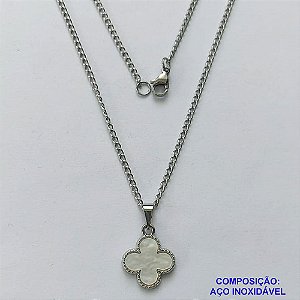 GARGANTILHA EM AÇO INOXIDÁVEL(CX119) -  GARGANTILHA COM CORRENTE 42CM E PINGENTE VAN CLEEF MADRE PÉROLA 15MM - COMPOSIÇÃO: AÇO INOXIDÁVEL - AÇO1962