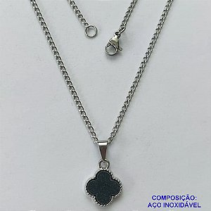 GARGANTILHA EM AÇO INOXIDÁVEL(CX119) -  GARGANTILHA COM CORRENTE 42CM E PINGENTE VAN CLEEF PRETA 12MM - COMPOSIÇÃO: AÇO INOXIDÁVEL - AÇO1963