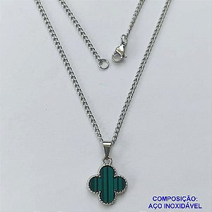 GARGANTILHA EM AÇO INOXIDÁVEL(CX119) -  GARGANTILHA COM CORRENTE 42CM E PINGENTE VAN CLEEF VERDE LISTRADA 14MM - COMPOSIÇÃO: AÇO INOXIDÁVEL - AÇO1964